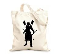 AILOONG Samurai Warrior Japan Sword Knight Armor Army Cotton Canvas Shopping Bag 12 oz thick fabric Uses as a gift bag 35x40cm Large