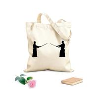 AILOONG Samurai Warriors Japan Asian Cotton Canvas Shopping Bag 12 oz thick fabric Uses as a gift bag 31x36cm Medium