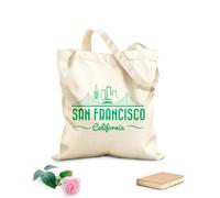 AILOONG San Francisco Golden Gate Bridge and Tram Unbleached Canvas Tote Bag 340g/m² thick fabric Uses as a tool bag