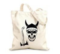 AILOONG Skull Viking Skeleton Axe Weapon Helmet Unbleached Canvas Tote Bag 12 oz thick fabric Uses as a tool bag 31x36cm Medium