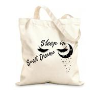 AILOONG Sleep Sweet Dreams Moon Stars Night Unbleached Canvas Tote Bag 12 oz thick fabric Uses as a tool bag 25x30cm Small