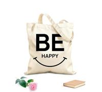 AILOONG Smile Positive Quote Words Be Happy Unbleached Canvas Tote Bag 12 oz thick fabric Uses as a tool bag 35x40cm Large