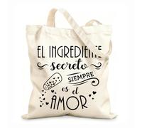 AILOONG Spanish Secret Ingredient Is Always Love Quotes Kitchen Family Secrets Love Heart Quotes Calico Women's Bags 12 oz thick fabric Foldable 25x30cm Small