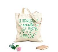 AILOONG Spanish Secret Ingredient Is Always Love Quotes Kitchen Family Secrets Love Heart Quotes Calico Women's Bags 340g/m² thick fabric Foldable