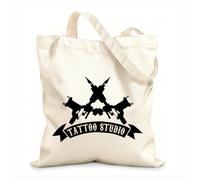 AILOONG Tattoo Studio Logo Identity Business Shop Tattoo Machine Tools Calico Women's Bags 12 oz thick fabric Foldable 25x30cm Small