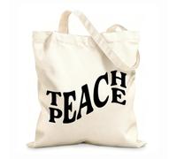 AILOONG Teach Peace Phrase Quote School Education Unbleached Canvas Tote Bag 12 oz thick fabric Uses as a tool bag 35x40cm Large