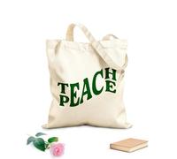 AILOONG Teach Peace Phrase Quote School Education Unbleached Canvas Tote Bag 340g/m² thick fabric Uses as a tool bag