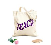 AILOONG Teach Peace Phrase Quote School Education Unbleached Canvas Tote Bag 340g/m² thick fabric Uses as a tool bag