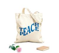 AILOONG Teach Peace Phrase Quote School Education Unbleached Canvas Tote Bag 340g/m² thick fabric Uses as a tool bag