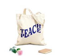 AILOONG Teach Peace Phrase Quote School Education Unbleached Canvas Tote Bag 340g/m² thick fabric Uses as a tool bag