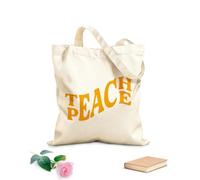 AILOONG Teach Peace Phrase Quote School Education Unbleached Canvas Tote Bag 340g/m² thick fabric Uses as a tool bag