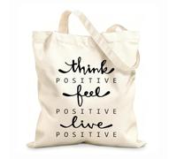 AILOONG Think Feel Live Positive Quote Words Lettering Unbleached Canvas Tote Bag 12 oz thick fabric Uses as a tool bag 31x36cm Medium
