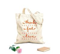 AILOONG Think Feel Live Positive Quote Words Lettering Unbleached Canvas Tote Bag 340g/m² thick fabric Uses as a tool bag