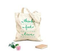AILOONG Think Feel Live Positive Quote Words Lettering Unbleached Canvas Tote Bag 340g/m² thick fabric Uses as a tool bag