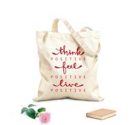AILOONG Think Feel Live Positive Quote Words Lettering Unbleached Canvas Tote Bag 340g/m² thick fabric Uses as a tool bag