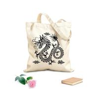 AILOONG Traditional Chinese Dragon Oriental Mythology Canvas Tote Bag 12 oz thick fabric Replaces school bag 35x40cm Large
