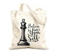 AILOONG Unbleached Canvas Tote Bag Believe Yourself Motivation Quote Chess 12 oz thick fabric Uses as a tool bag 25x30cm Small