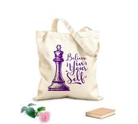AILOONG Unbleached Canvas Tote Bag Believe Yourself Motivation Quote Chess 340g/m² thick fabric Uses as a tool bag