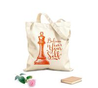 AILOONG Unbleached Canvas Tote Bag Believe Yourself Motivation Quote Chess 340g/m² thick fabric Uses as a tool bag