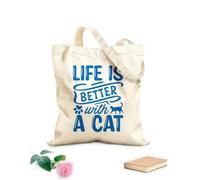 AILOONG Unbleached Canvas Tote Bag Better With Cat Funny Quote Home Words 340g/m² thick fabric Uses as a tool bag