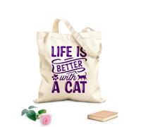 AILOONG Unbleached Canvas Tote Bag Better With Cat Funny Quote Home Words 340g/m² thick fabric Uses as a tool bag