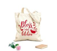 AILOONG Unbleached Canvas Tote Bag Bless This Kitchen Quotes Saucepan Ladle 340g/m² thick fabric Uses as a tool bag