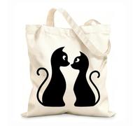 AILOONG Unbleached Canvas Tote Bag Cat Kitten Pets Love Girl 12 oz thick fabric Uses as a tool bag 31x36cm Medium