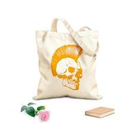 AILOONG Unbleached Canvas Tote Bag Cool Punk Skull Bones Hairstyle Mohawk 340g/m² thick fabric Uses as a tool bag