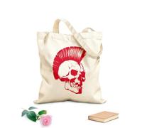 AILOONG Unbleached Canvas Tote Bag Cool Punk Skull Bones Hairstyle Mohawk 340g/m² thick fabric Uses as a tool bag