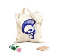 AILOONG Unbleached Canvas Tote Bag Cool Punk Skull Bones Hairstyle Mohawk 340g/m² thick fabric Uses as a tool bag