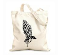 AILOONG Unbleached Canvas Tote Bag Cross Skull Bones Hands Christian Prayer Room 12 oz thick fabric Uses as a tool bag 25x30cm Small