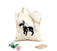 AILOONG Unbleached Canvas Tote Bag Day Of The Dead Horse Drawing Carnival Skull 12 oz thick fabric Uses as a tool bag 35x40cm Large