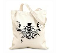 AILOONG Unbleached Canvas Tote Bag Death Skull Bones Hat Skeleton Horror 12 oz thick fabric Uses as a tool bag 35x40cm Large