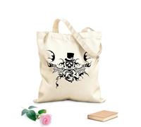 AILOONG Unbleached Canvas Tote Bag Death Skull Bones Hat Skeleton Horror 12 oz thick fabric Uses as a tool bag 25x30cm Small