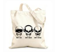 AILOONG Unbleached Canvas Tote Bag Don't See Hear Speak Skull Bones Teen 12 oz thick fabric Uses as a tool bag 25x30cm Small