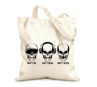 AILOONG Unbleached Canvas Tote Bag Don't See Hear Speak Skull Bones Teen 12 oz thick fabric Uses as a tool bag 35x40cm Large