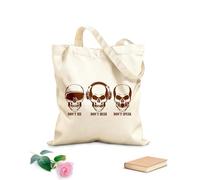 AILOONG Unbleached Canvas Tote Bag Don't See Hear Speak Skull Bones Teen 340g/m² thick fabric Uses as a tool bag