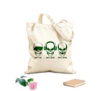 AILOONG Unbleached Canvas Tote Bag Don't See Hear Speak Skull Bones Teen 340g/m² thick fabric Uses as a tool bag