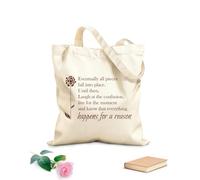 AILOONG Unbleached Canvas Tote Bag Eventually all pieces fall into place, Until then, laugh at the confusion, live for the moment, and know that everything happens for a reason. 340g/m² thick fabric