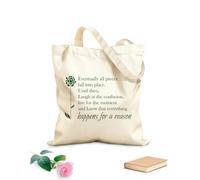 AILOONG Unbleached Canvas Tote Bag Eventually all pieces fall into place, Until then, laugh at the confusion, live for the moment, and know that everything happens for a reason. 340g/m² thick fabric