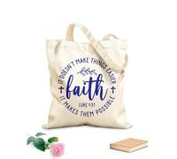AILOONG Unbleached Canvas Tote Bag Faith Inspiration Phrase Possible Bible Quote Words 340g/m² thick fabric Uses as a tool bag