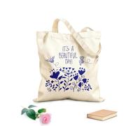 AILOONG Unbleached Canvas Tote Bag Flowwer Bee Quote Have A Nice Day Floral Modern 340g/m² thick fabric Uses as a tool bag