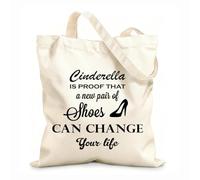 AILOONG Unbleached Canvas Tote Bag Funny Quote Cinderella Is The Proof Shoes Home 12 oz thick fabric Uses as a tool bag 31x36cm Medium