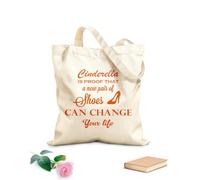 AILOONG Unbleached Canvas Tote Bag Funny Quote Cinderella Is The Proof Shoes Home 340g/m² thick fabric Uses as a tool bag
