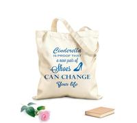 AILOONG Unbleached Canvas Tote Bag Funny Quote Cinderella Is The Proof Shoes Home 340g/m² thick fabric Uses as a tool bag