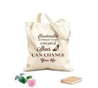 AILOONG Unbleached Canvas Tote Bag Funny Quote Cinderella Is The Proof Shoes Home 340g/m² thick fabric Uses as a tool bag