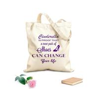 AILOONG Unbleached Canvas Tote Bag Funny Quote Cinderella Is The Proof Shoes Home 340g/m² thick fabric Uses as a tool bag