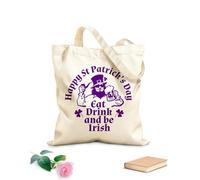 AILOONG Unbleached Canvas Tote Bag Funny Quote Eat Drink And Be Irish St Patrick 's Day Pub Beer Alcohol Trefoil 340g/m² thick fabric Uses as a tool bag