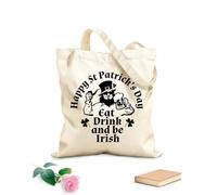 AILOONG Unbleached Canvas Tote Bag Funny Quote Eat Drink And Be Irish St Patrick 's Day Pub Beer Alcohol Trefoil 12 oz thick fabric Uses as a tool bag 25x30cm Small