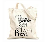 AILOONG Unbleached Canvas Tote Bag Funny Quote Words Pizza Eat Pizzeria 12 oz thick fabric Uses as a tool bag 31x36cm Medium